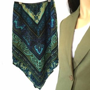 Printed asymmetrical A line skirt, lined